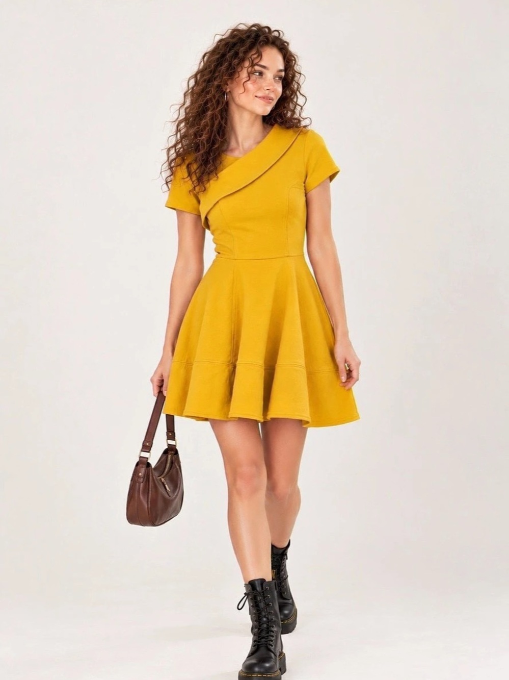 ASOS Skater Dress in Mustard Yellow Mini size XS-S